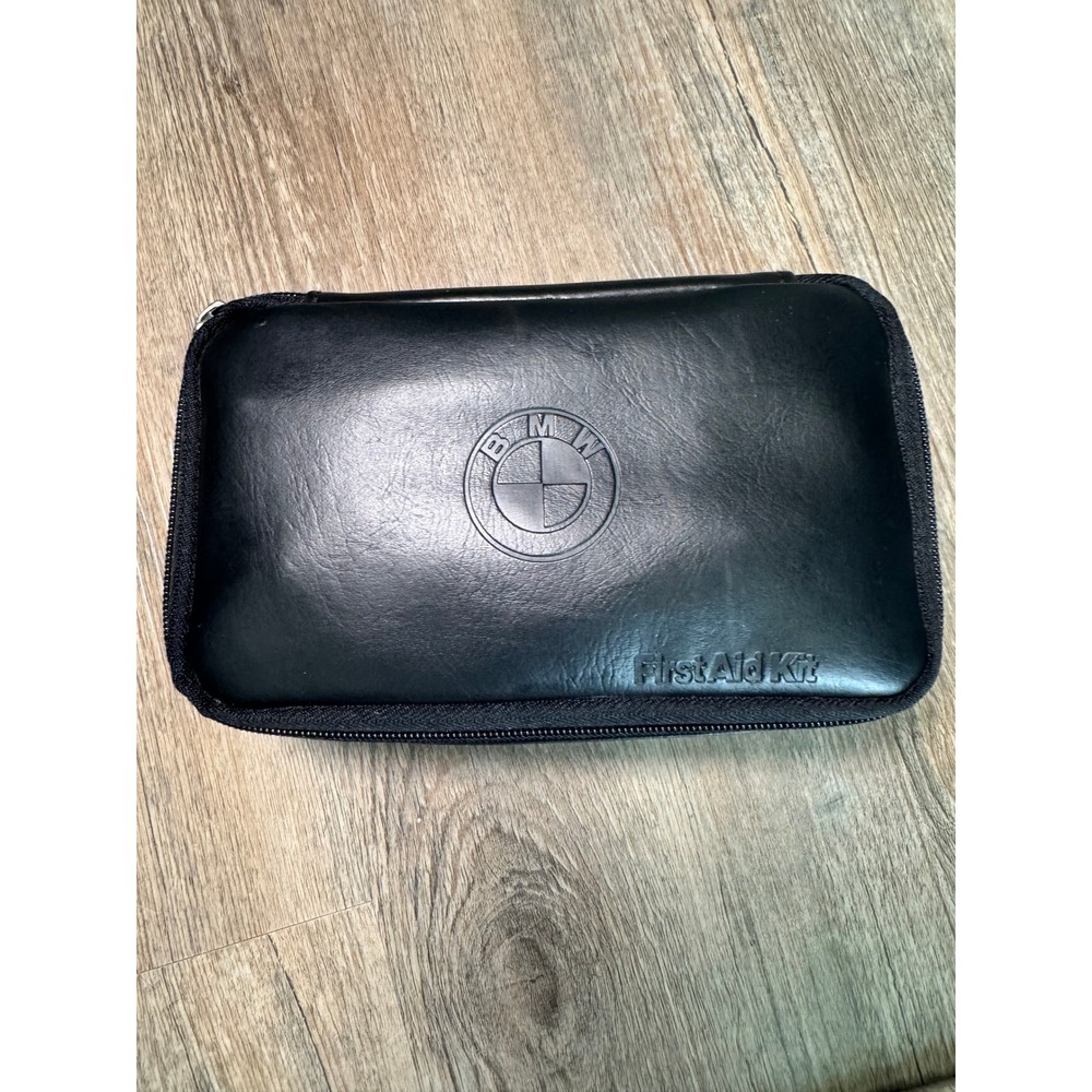 BMW Black Faux Leather First Aid Kit Pouch Zippered Automotive Organizer Bag